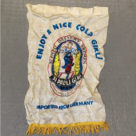 Vintage St. Pauli Girl Alcohol Advertising Promo Beer Fabric Banner & Tassles - Picture 1 of 5